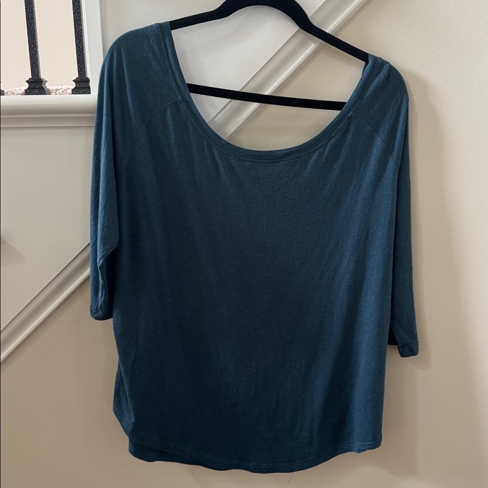 Fabletics Teal 3/4 Sleeve Off-the-Shoulder Top